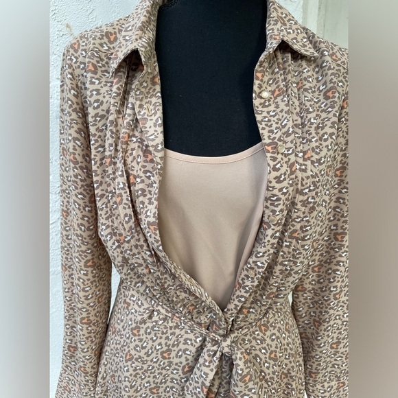 Nanette Lepore Collared Tie Waist Long Sleeve Pleated Multi Print Dress - Size 6 - Picture 16 of 16